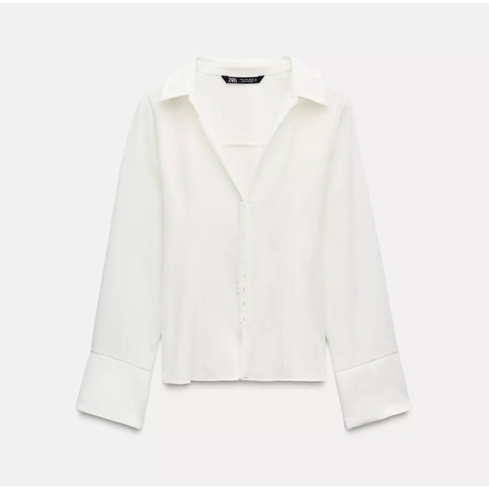ZARA M Hidden Clasp Blouse NWT White | Minimalist Clean Girl Office SOLD OUT